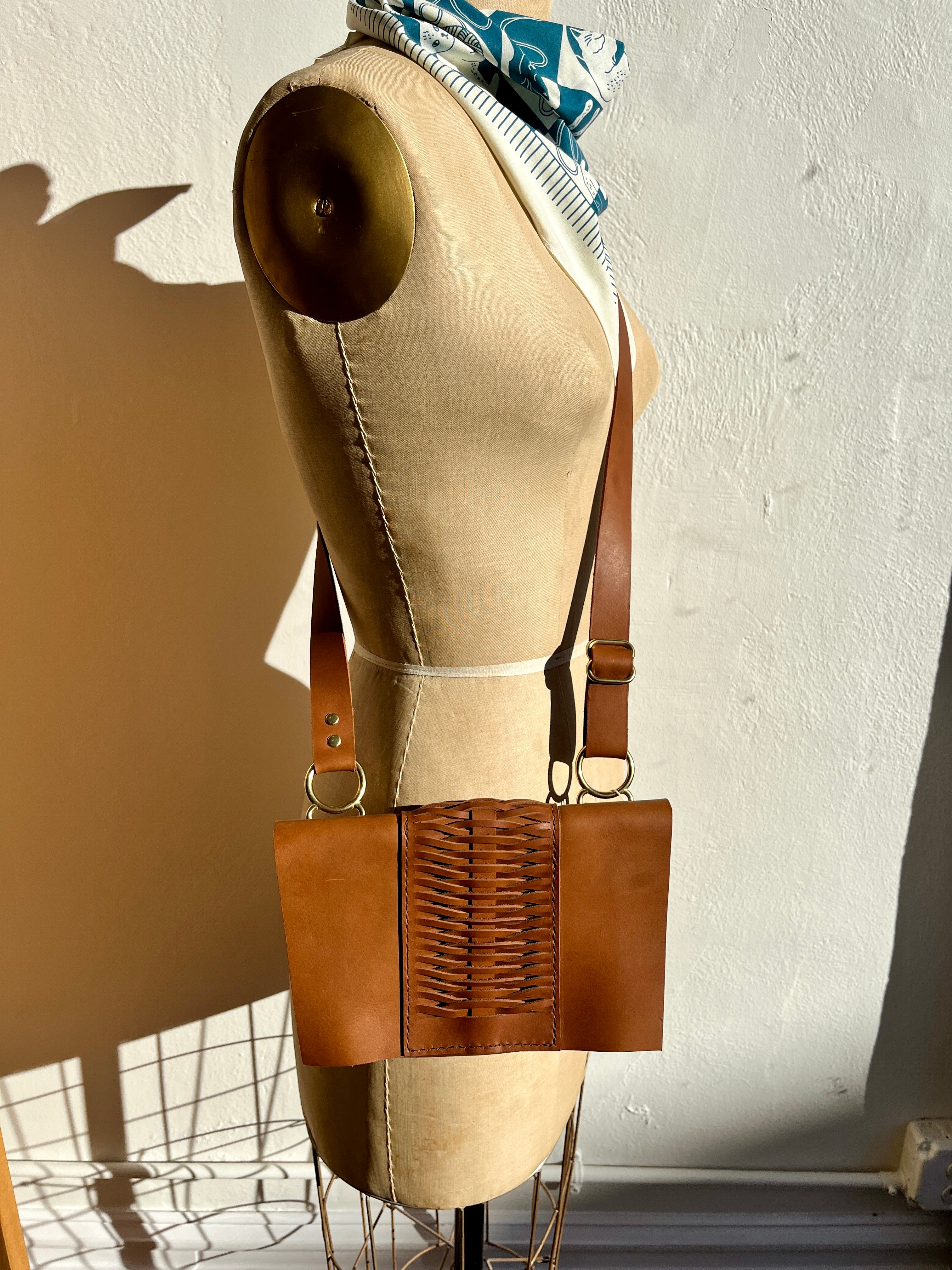 Woven Crossbody - Cognac Brown