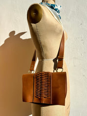 Woven Crossbody - Cognac Brown