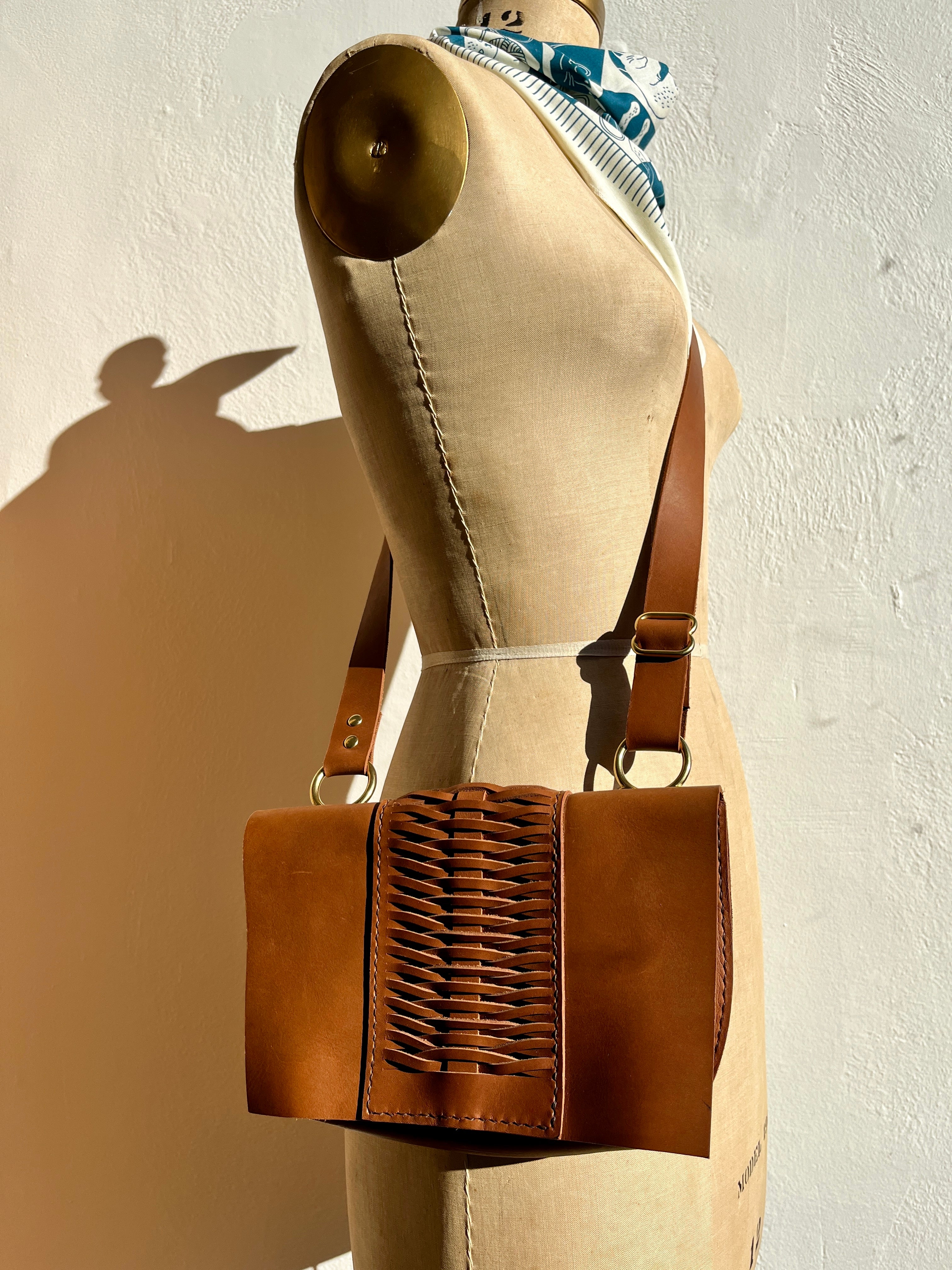 Woven Crossbody - Cognac Brown