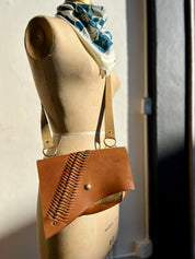 Woven Snap Crossbody - Cognac Brown & Olive