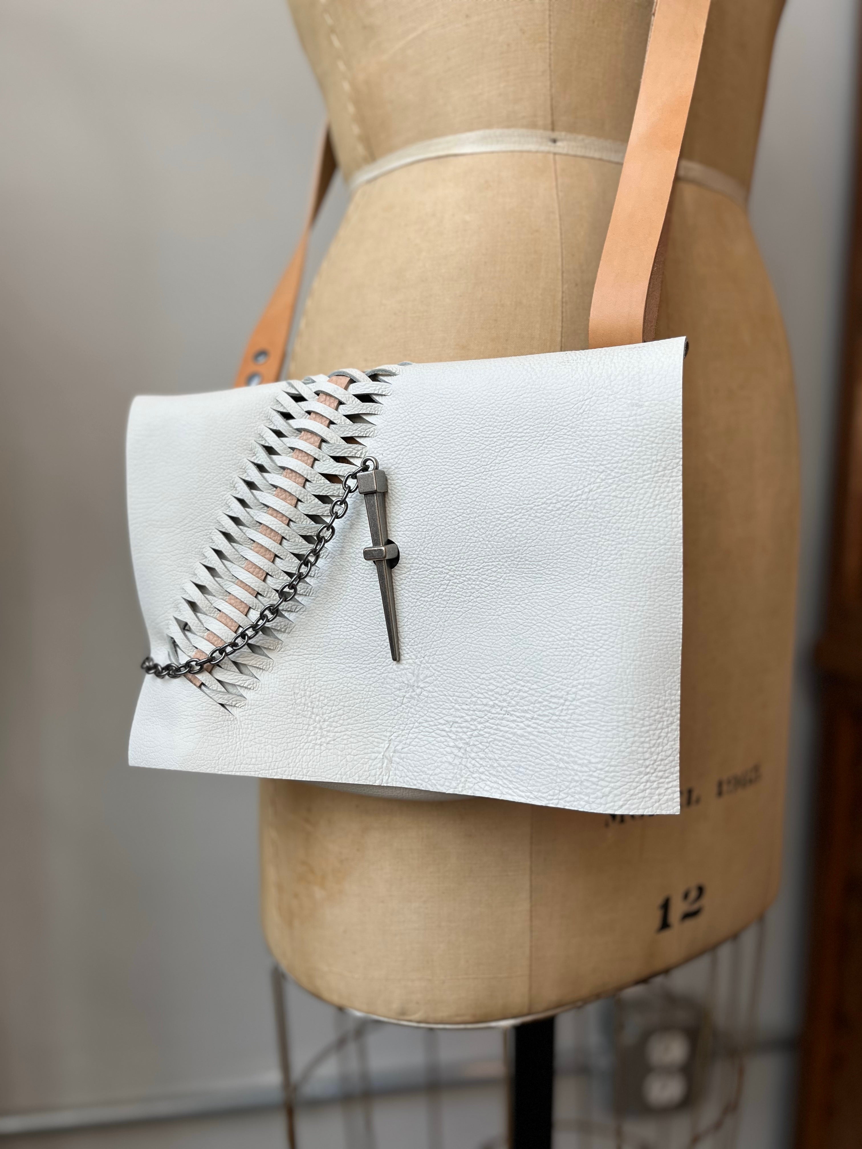 Woven Spike Crossbody - White & Beige