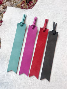 Leatherette Bookmark Pink with Blue Tassel and Book Charm by
