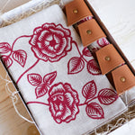 Load image into Gallery viewer, Linen Napkin + Leather Napkin Ring Gift Set
